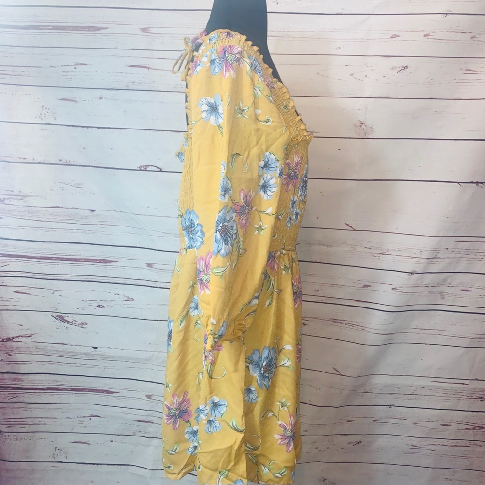 Xhilaration Mustard Floral Print Blouson Dress - Picture 2 of 3